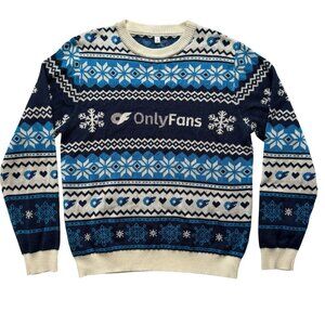 ONLY FANS Festive Holiday Scandinavian Snowflake Sweater Blue White